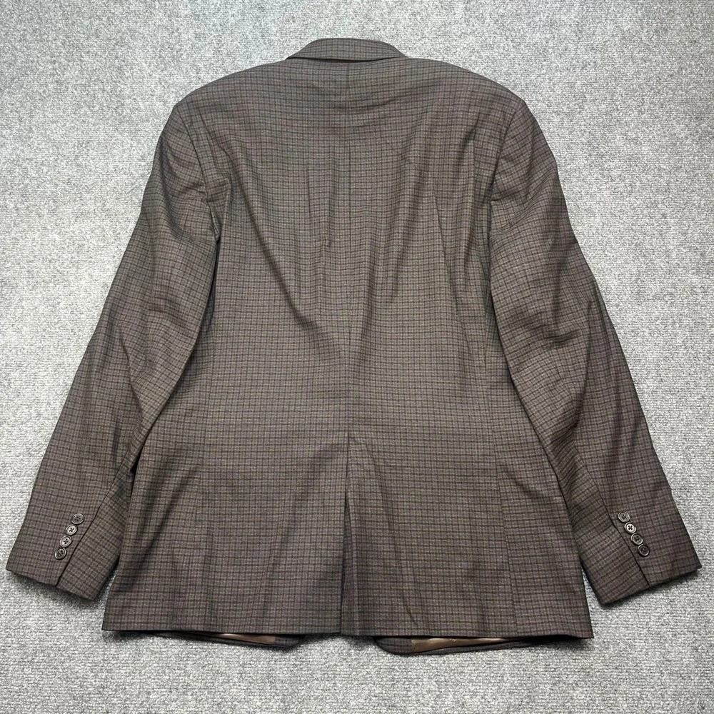 Ralph Lauren Black Label Men 44L Brown Blue Gingham Check Blazer Sport Coat